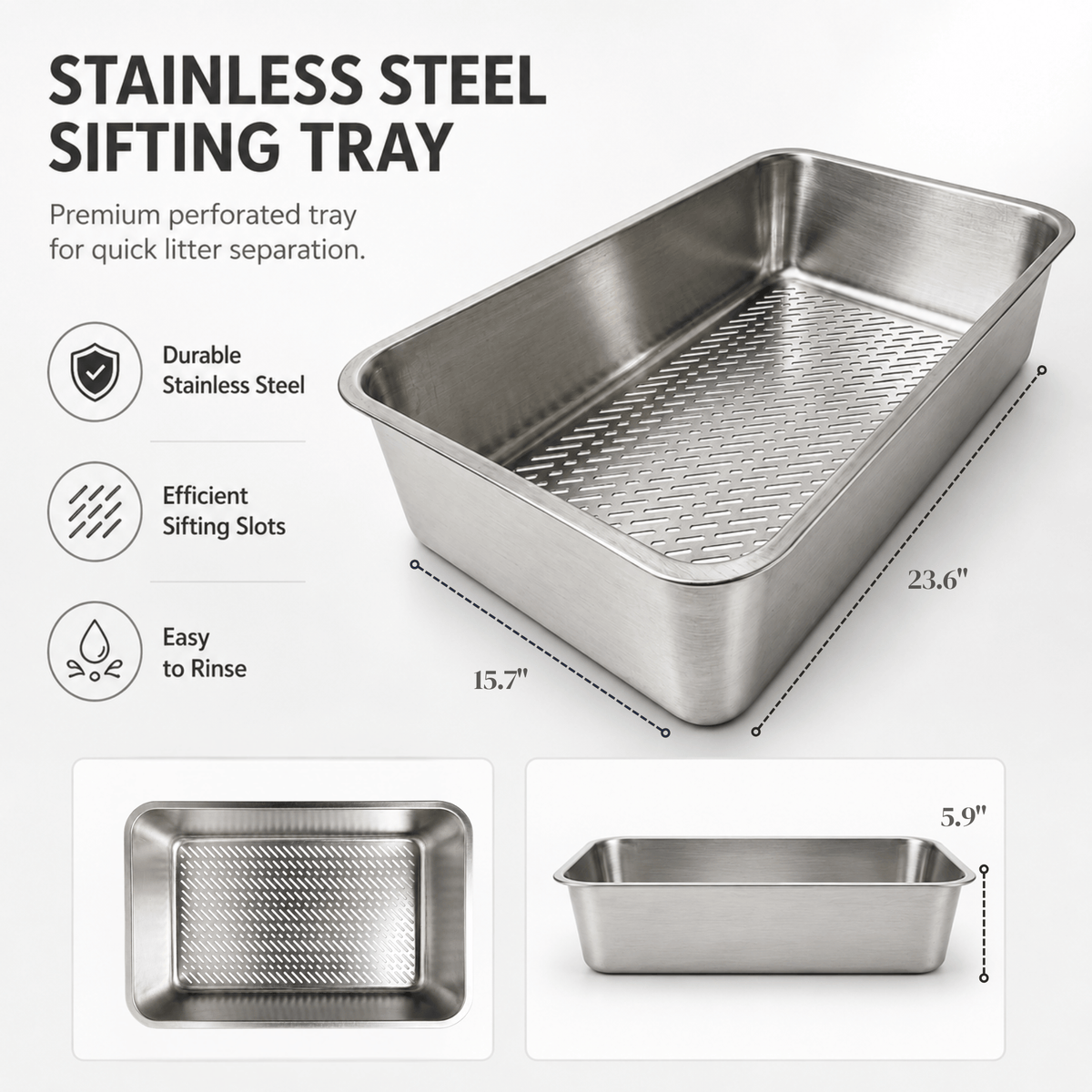 Stainless Steel Sifting Cat Litter Tray
