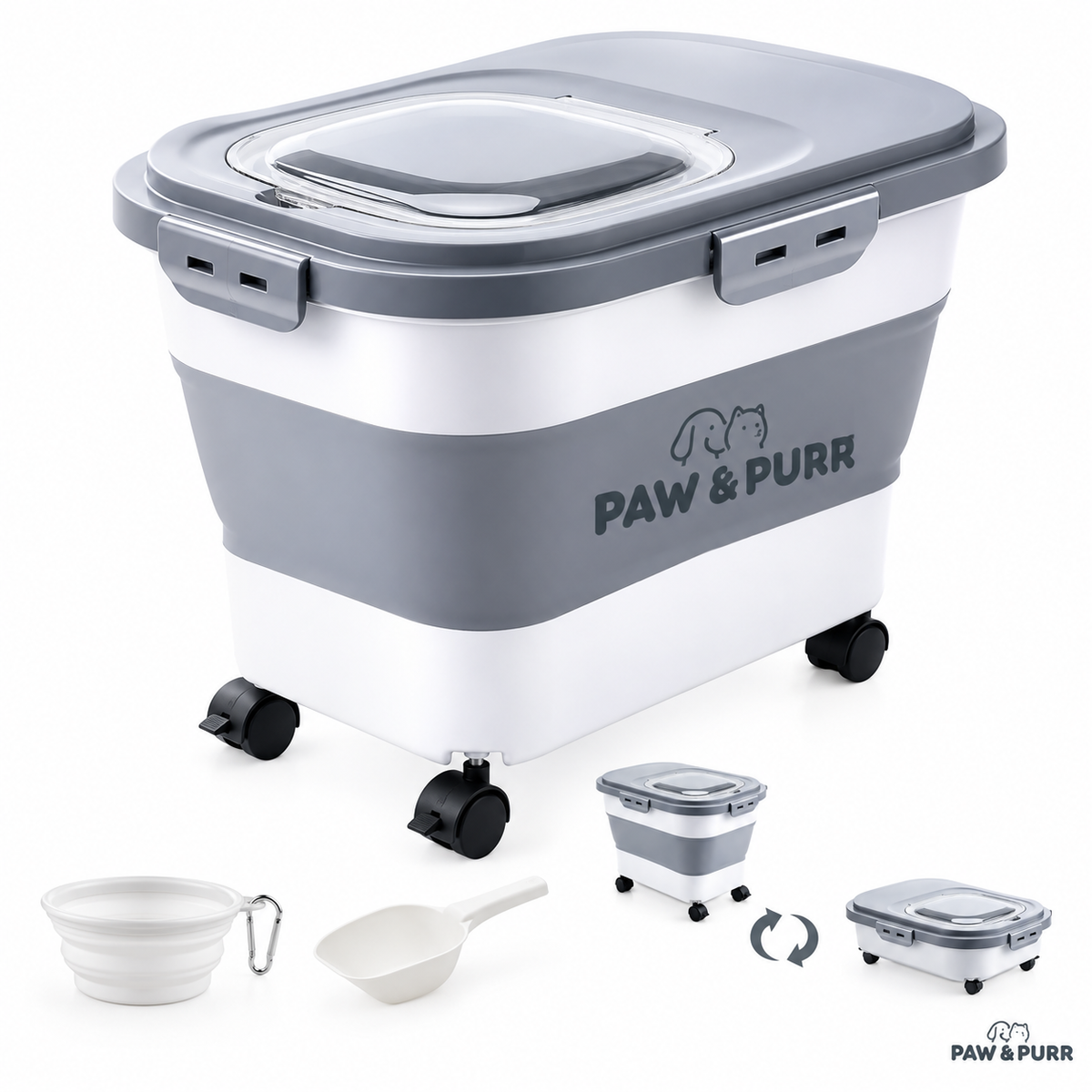 3-in-1 Foldable Dog Food Container with Rolling Wheels