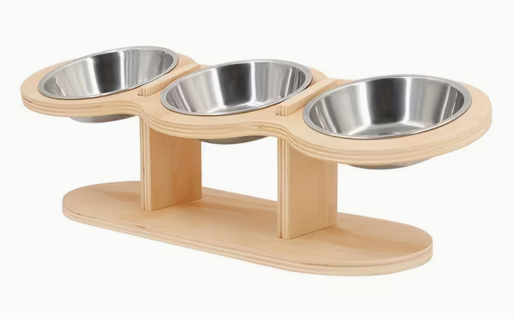 Elevated Wooden Cat Bowl Set