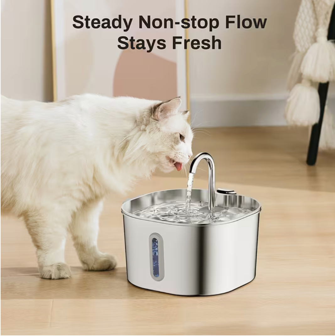Stainless Steel Cat Water Fountain with Pump and Filter (2.2L)