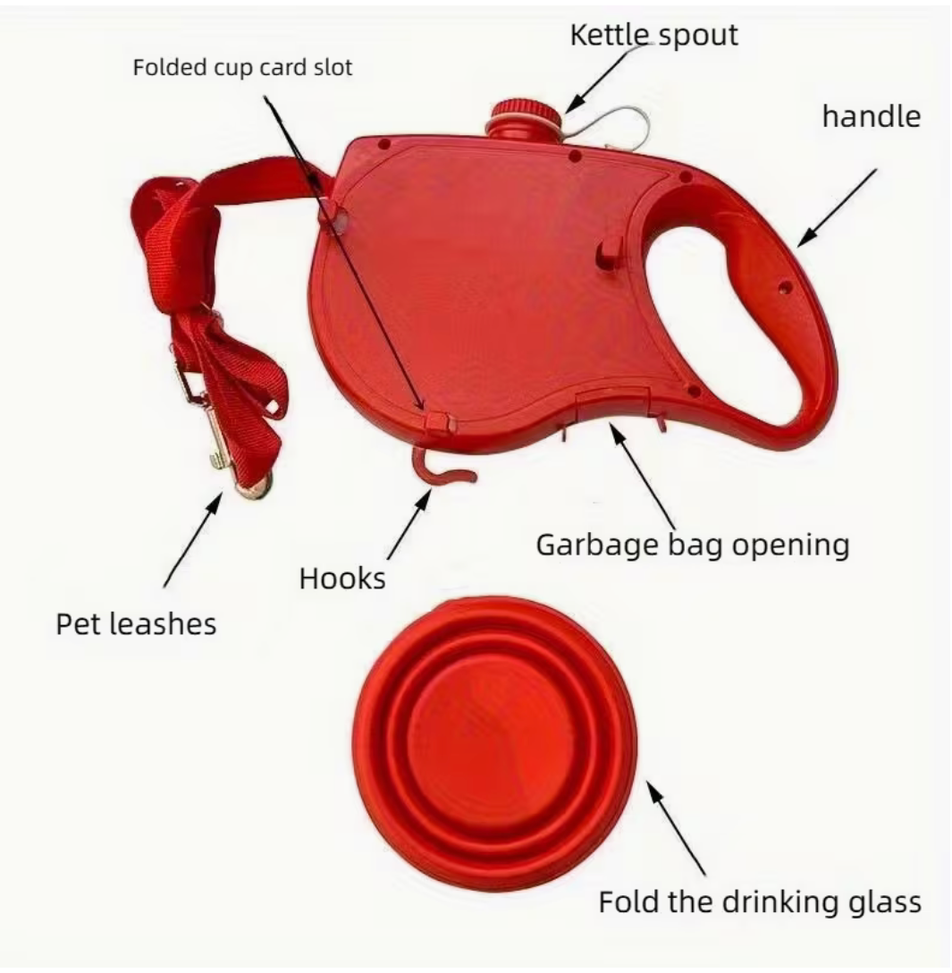 3-in-1 Retractable Dog Leash with Built-in Water Bottle and Foldable Bowl