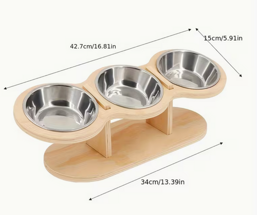 Elevated Wooden Cat Bowl Set