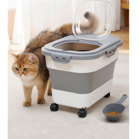 3-in-1 Foldable Dog Food Container with Rolling Wheels