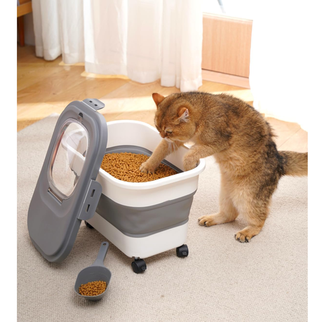 3-in-1 Foldable Dog Food Container with Rolling Wheels
