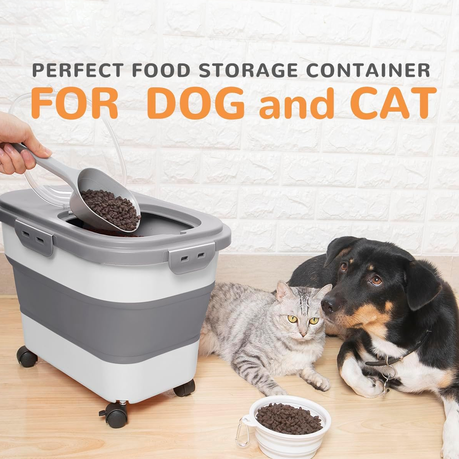 3-in-1 Foldable Dog Food Container with Rolling Wheels